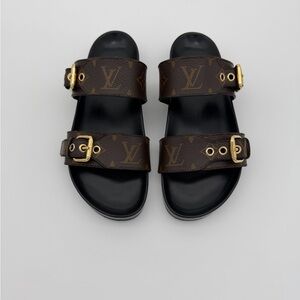 Louis Vuitton Bom Dia Mule 37.5 | LV Monogram Sandals | Black | Authentic